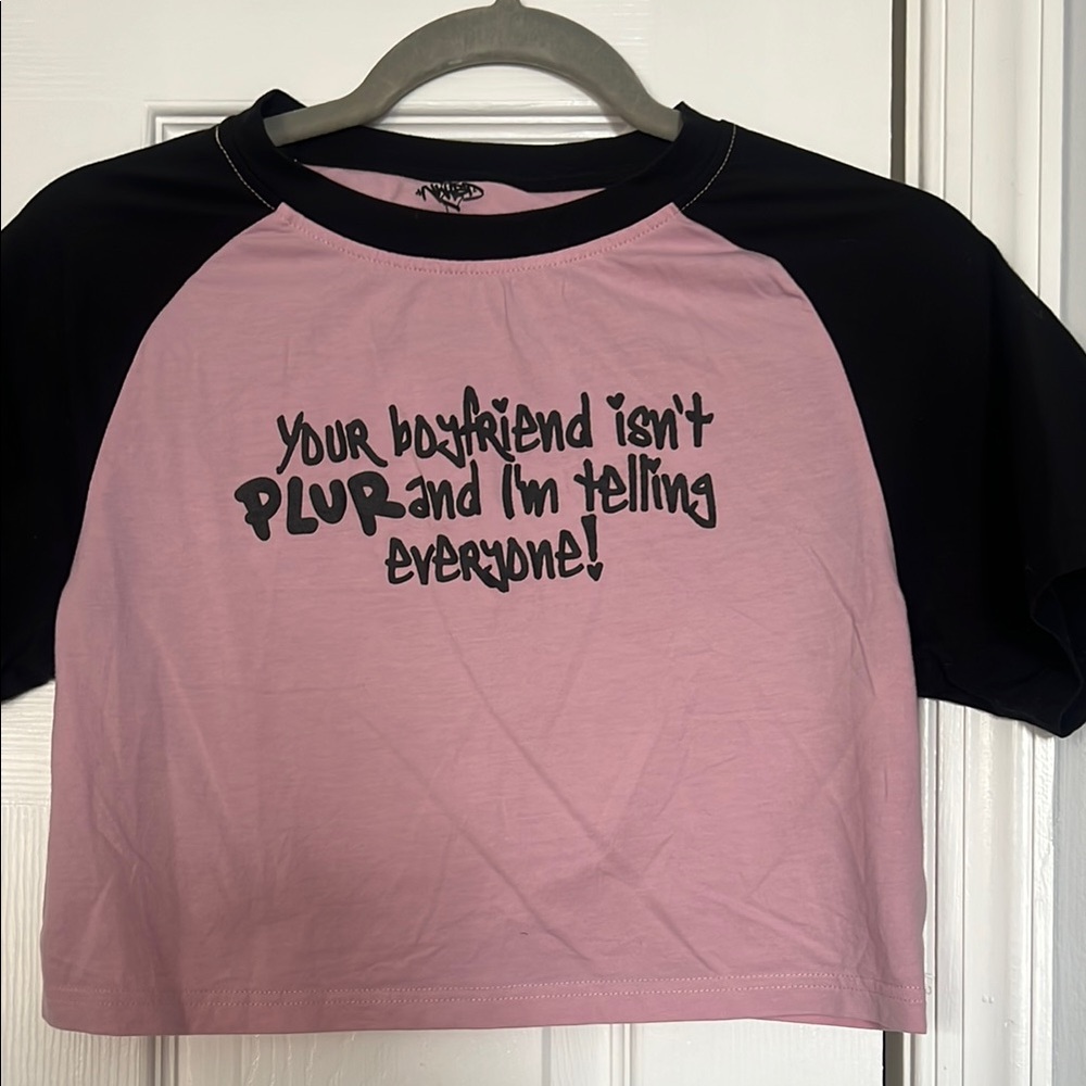 Pink and Black Graphic Crop Top